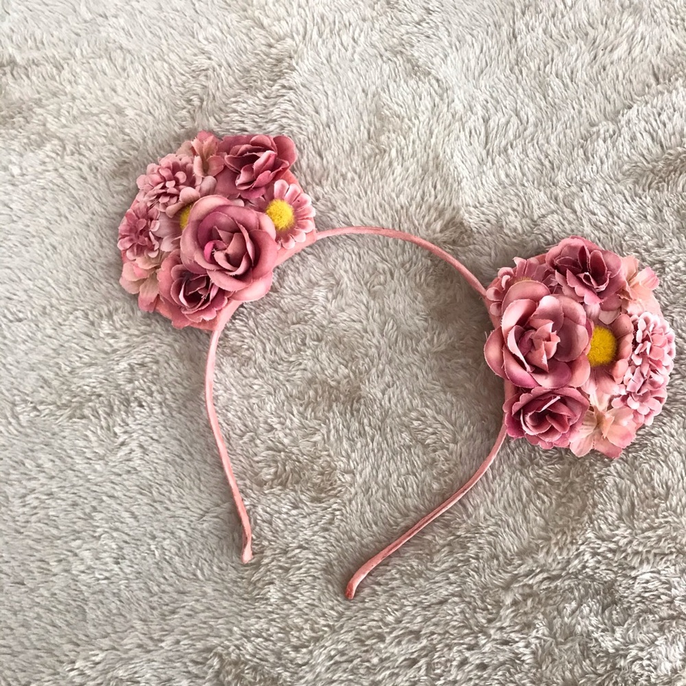 Cute Cat Ear Bear Ear Headband with Flowers